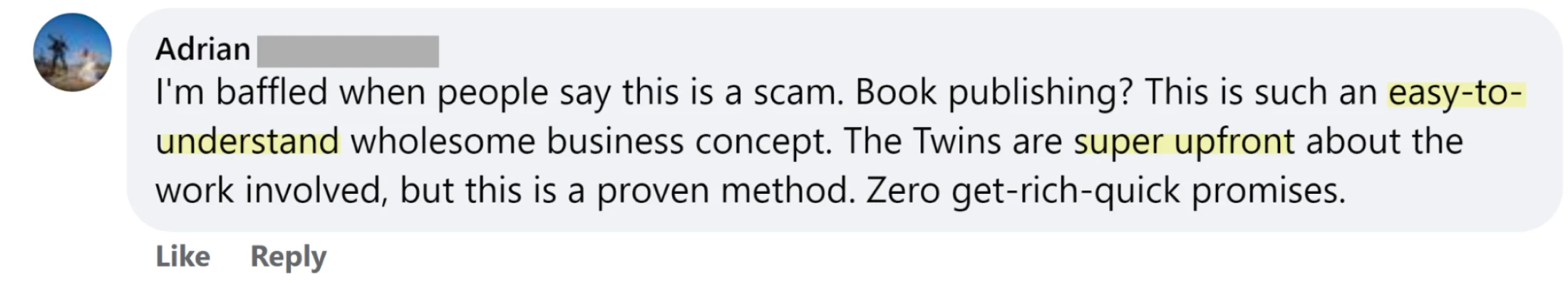 Customer testimonial screenshot