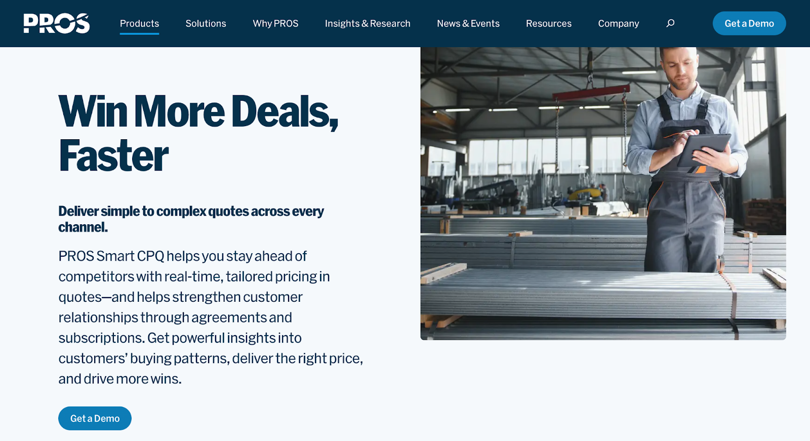 Screenshot from PROS Smart CPQ website