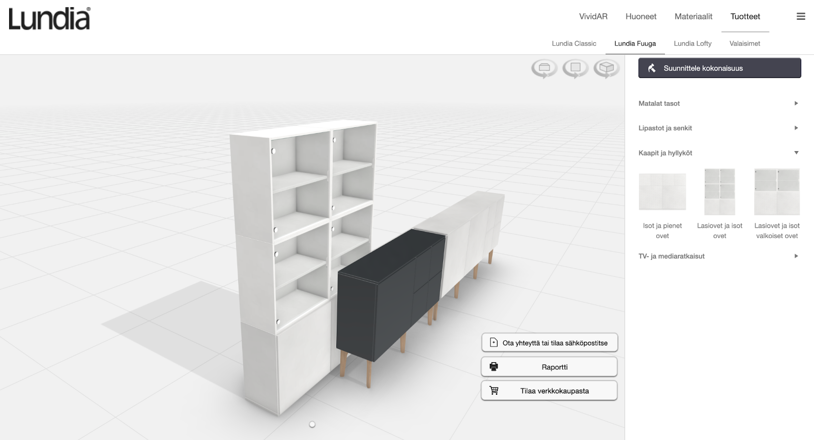 Lundia cabinet product page with the implementation of 3D configurators