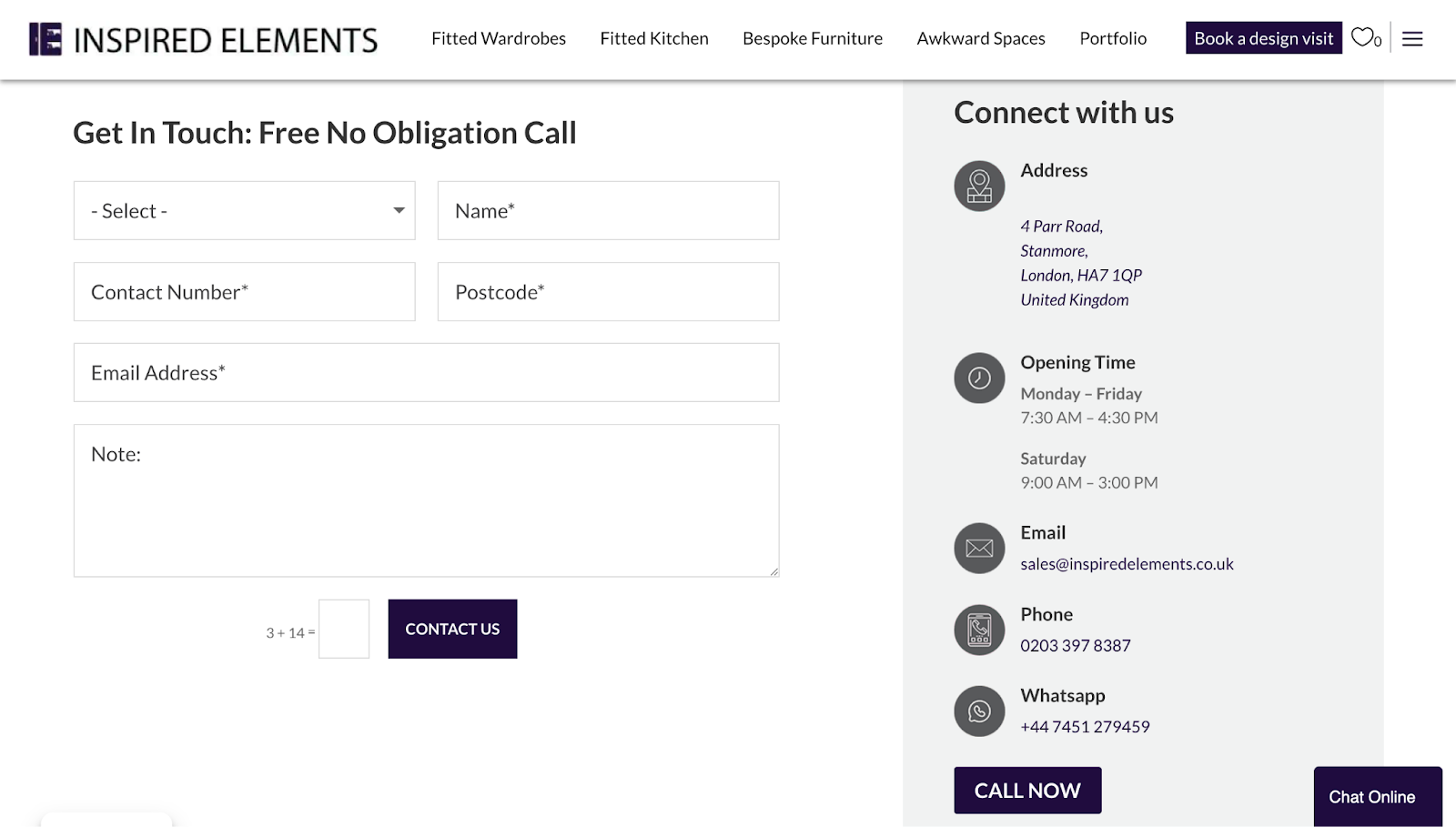 Inspired Elements London displays  the contact form on your furniture website to capture qualified leads from potential customers