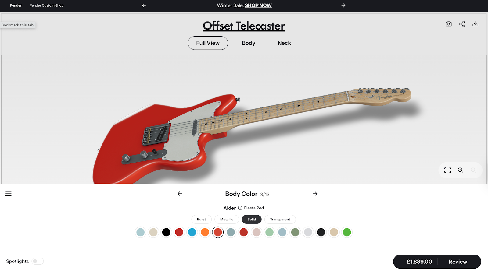An example of basic 3D product viewing for an offset telecaster from Fender