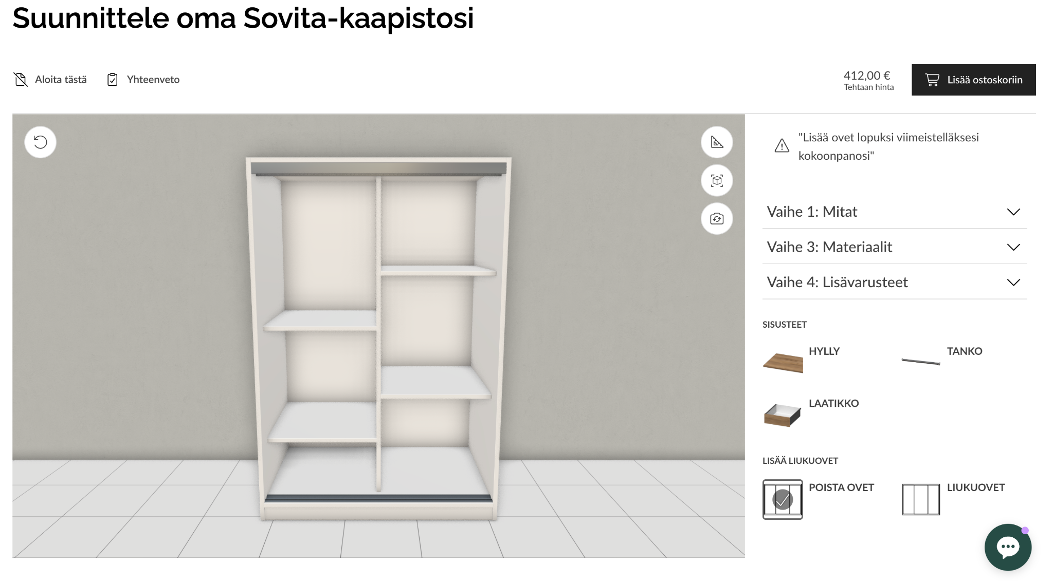 Customers can configure storage closets on their own with a 3D storage planner