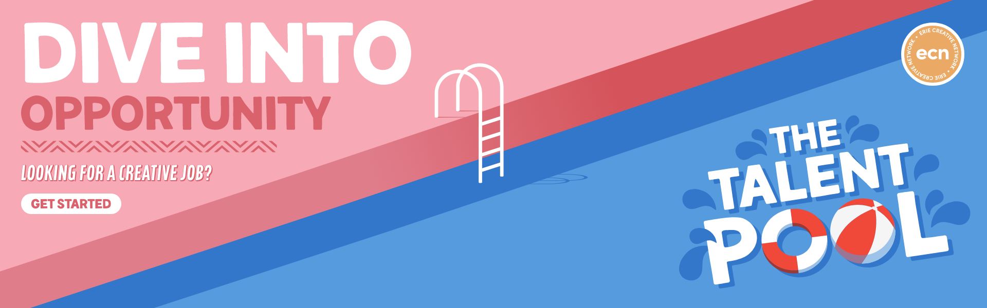 Looking for a creative job? Show the city what you're working with. The Talent Pool. Graphic with pool illustration.