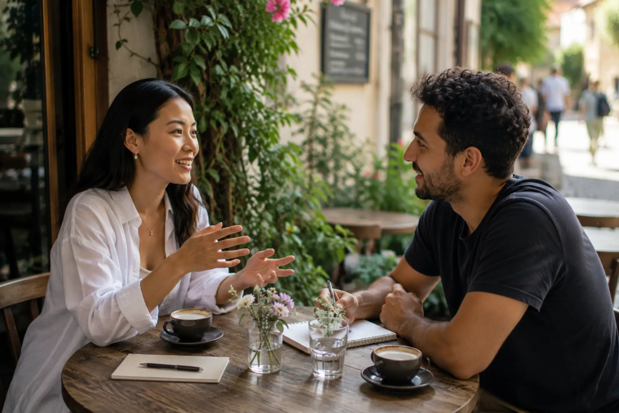 Adult learner participating in a private language immersion session, receiving personalized guidance and conversation practice designed to accelerate speaking confidence and fluency.