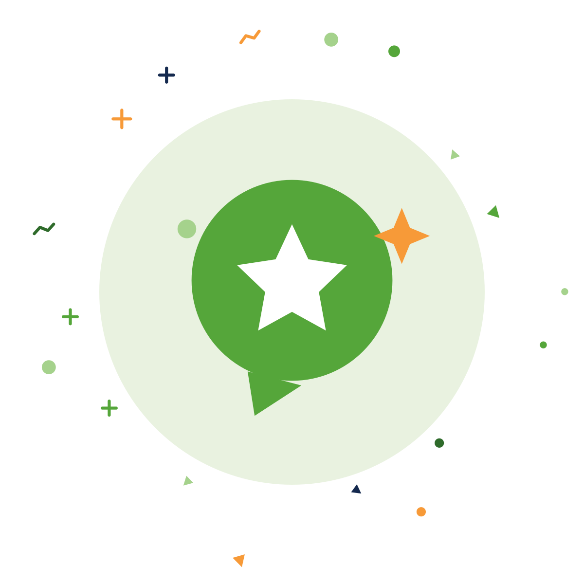 Flat vector illustration of a chat bubble with a white star, representing hotels and resorts in Aruba being recommended by AI assistants