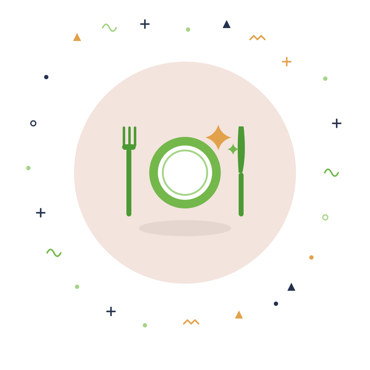 Restaurant plate with fork and knife and AI sparkles