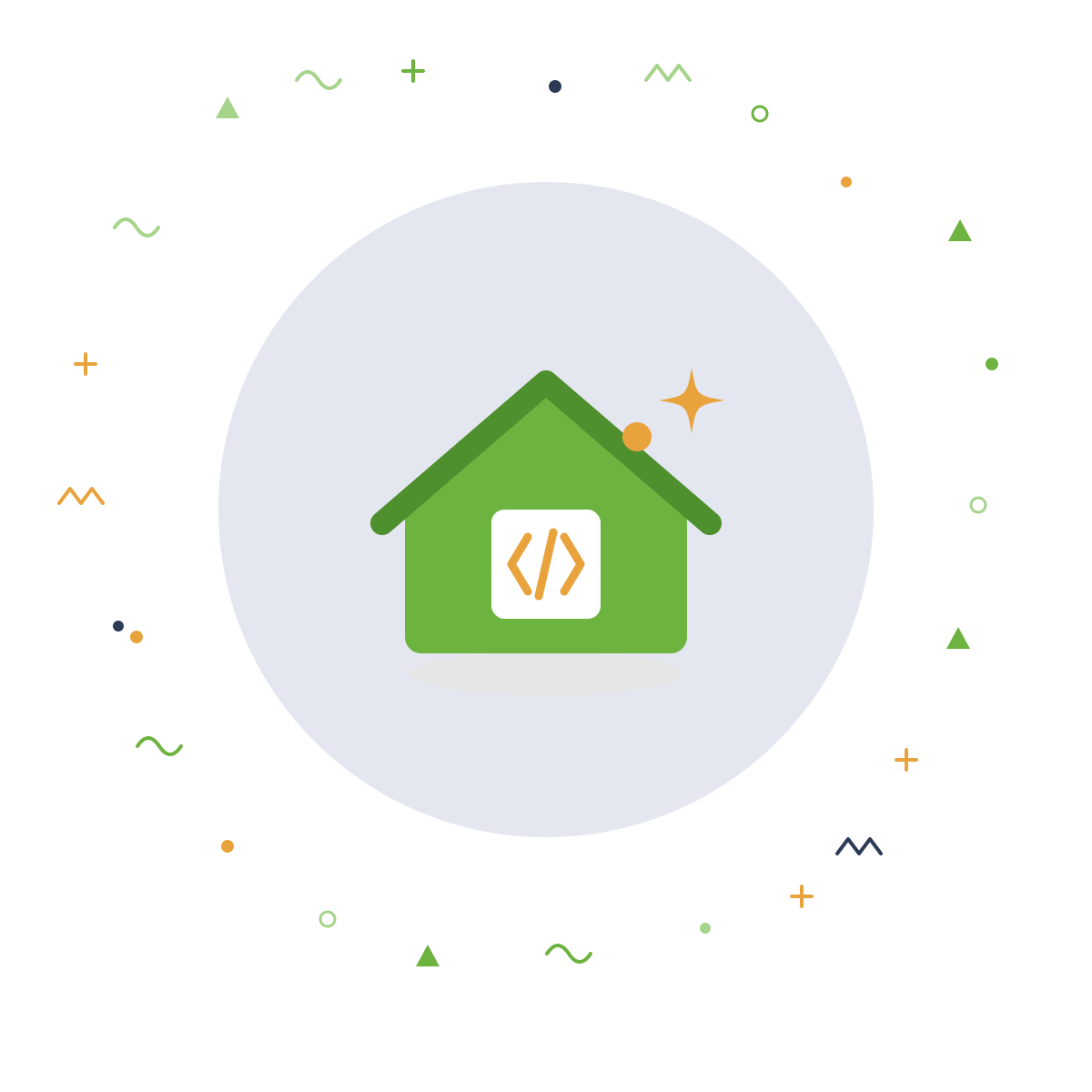 House with code brackets representing real estate software