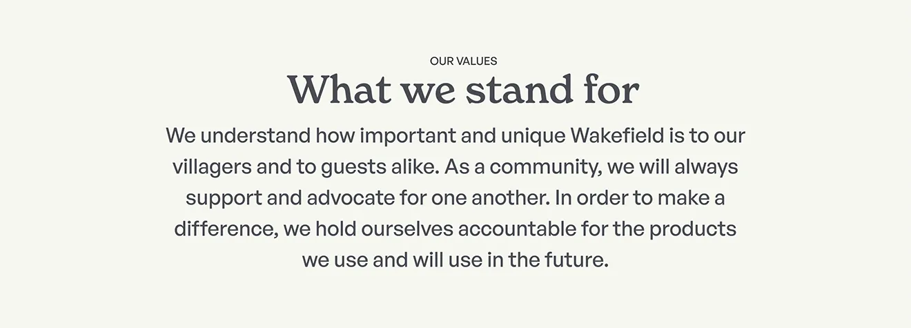 Wakefield Candle Co. brand strategy page featuring values and positioning copy developed by Hovski Studio.