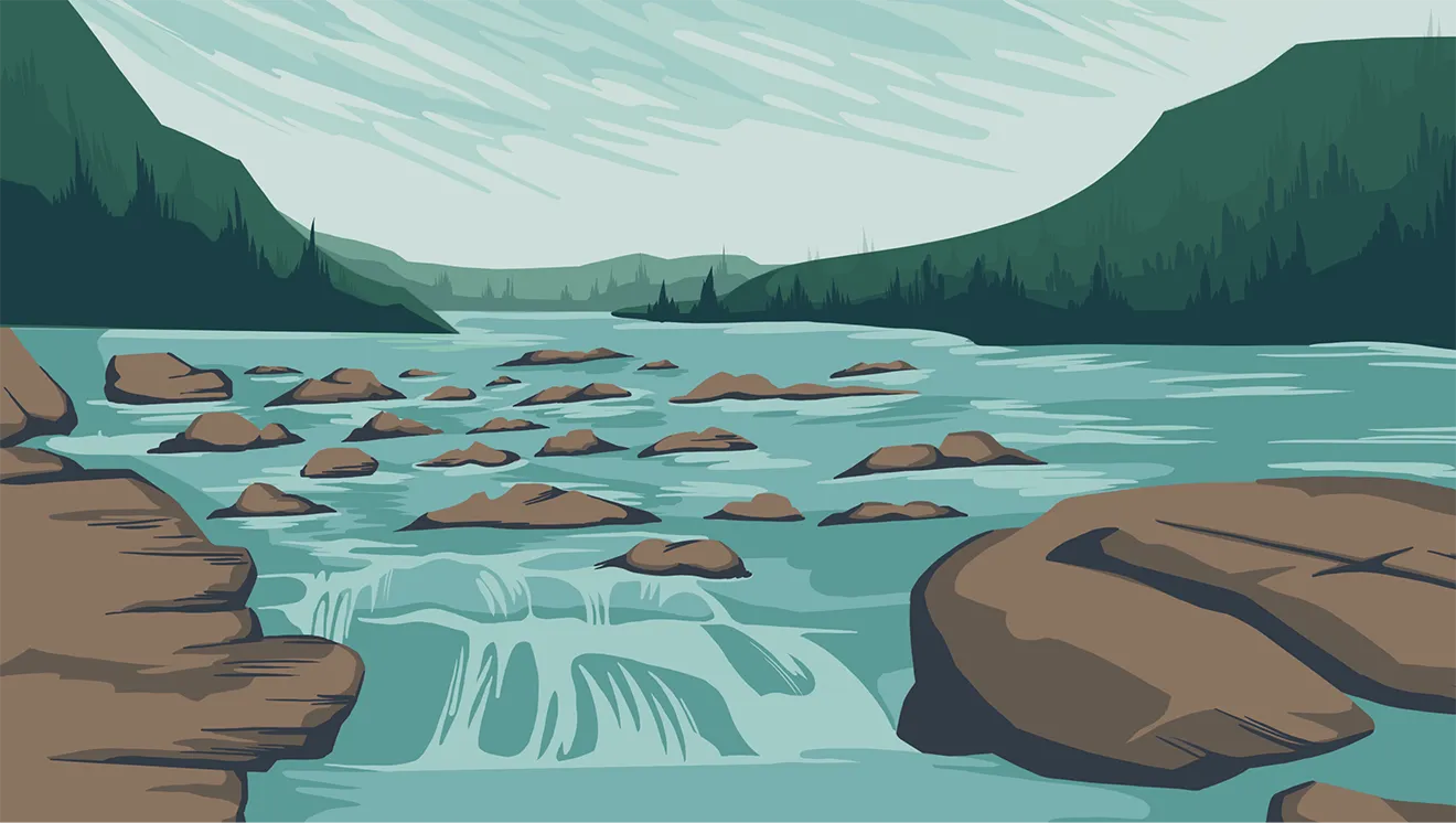 Wakefield Candle Co. Gatineau River illustration by Hovski Studio featuring vintage travel poster styling.