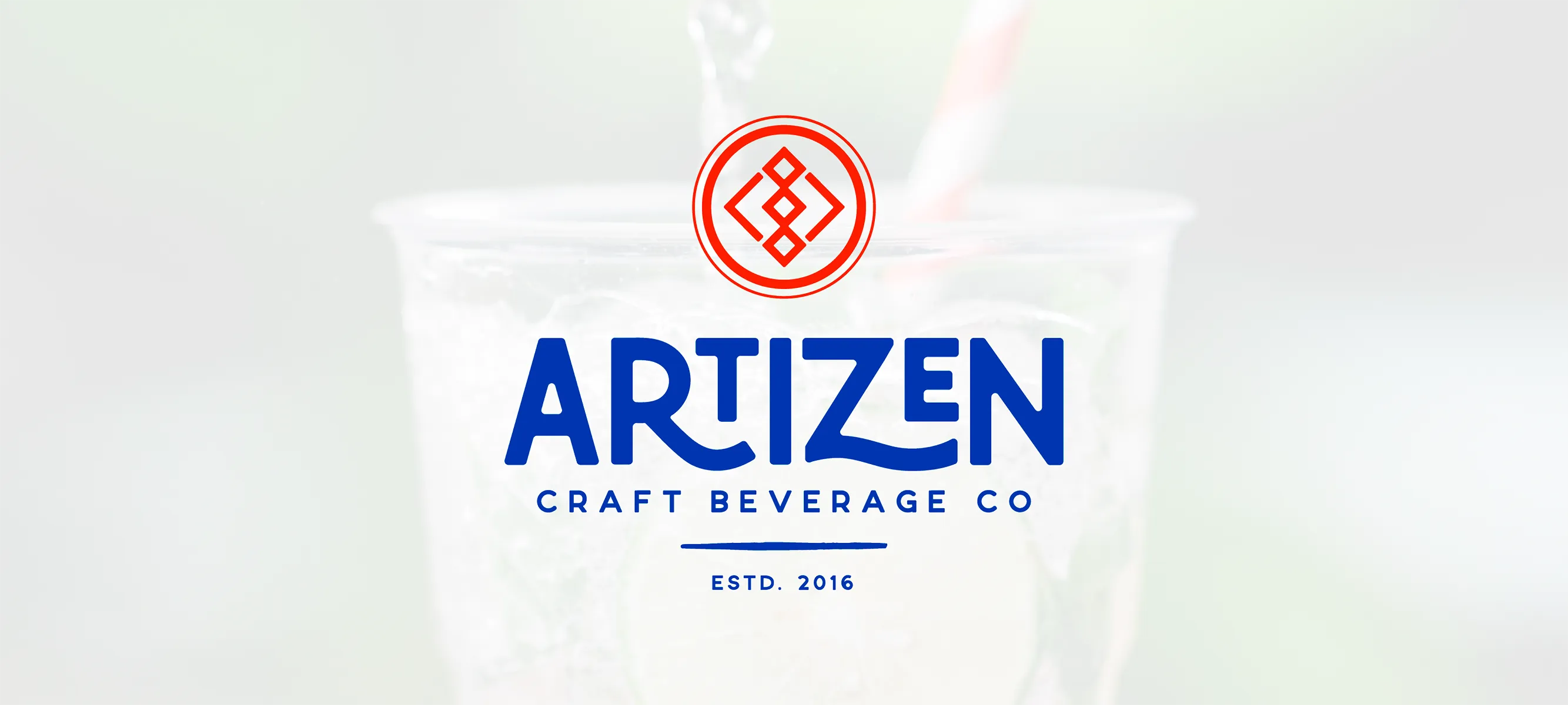 Artizen Kombucha logo design by Hovski Studio featuring a custom sans-serif wordmark and geometric red brand icon.