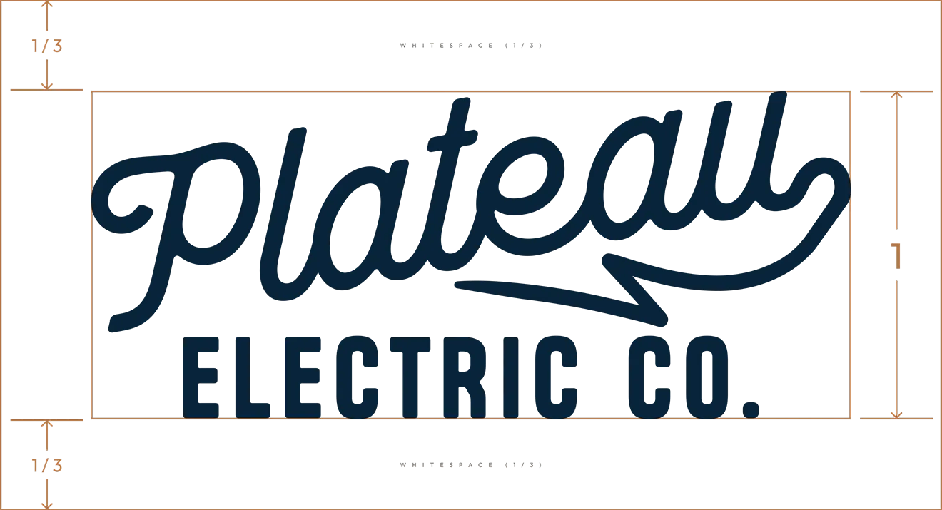 Plateau Electric Co. logo clear space guidelines showing required spacing and negative space rules.
