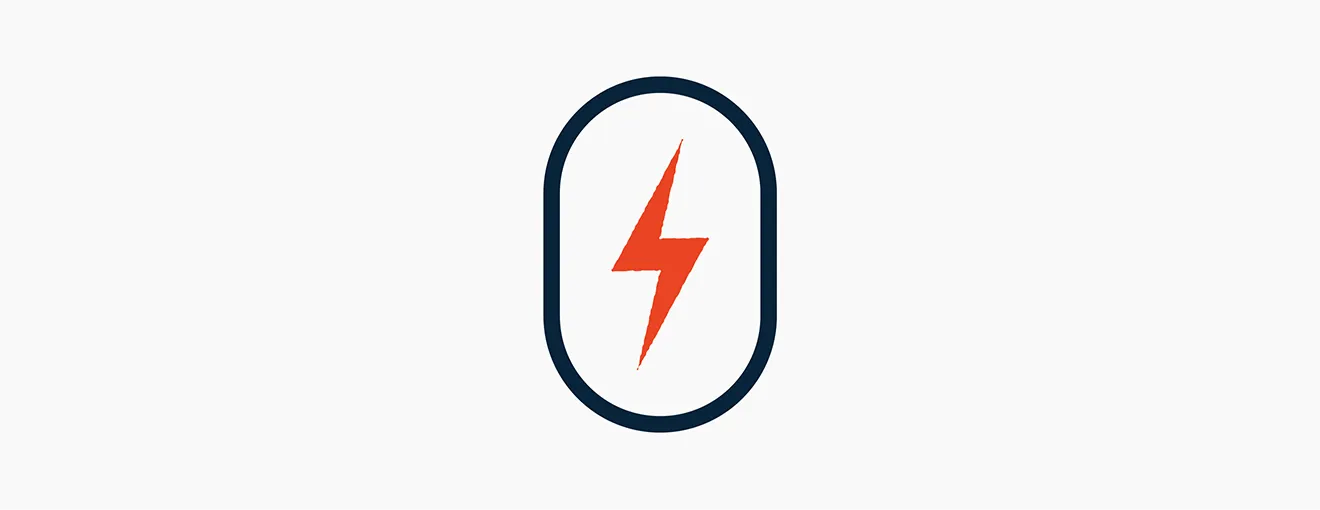 Plateau Electric Co. vector icon featuring an orange lightning bolt inside a navy capsule border.