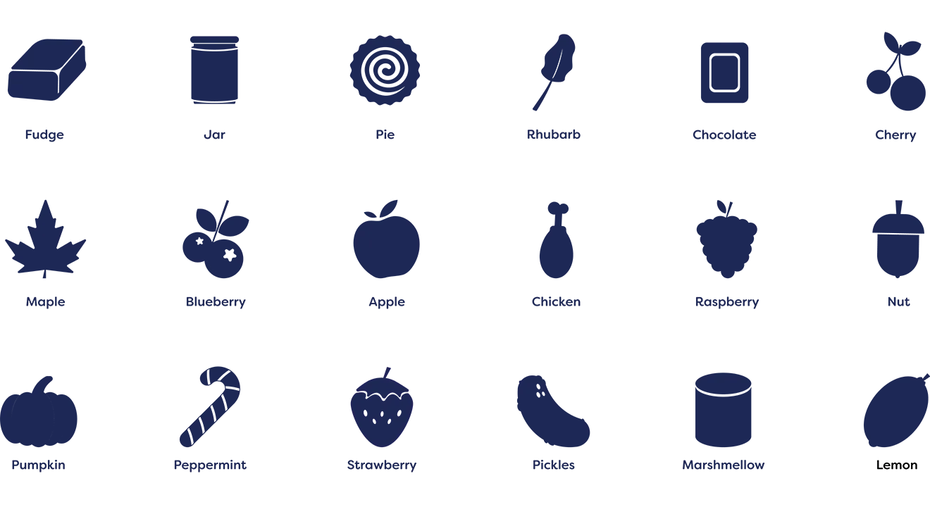 Saunders FarmShop product icon system featuring custom food and farm illustrations for packaging labels.