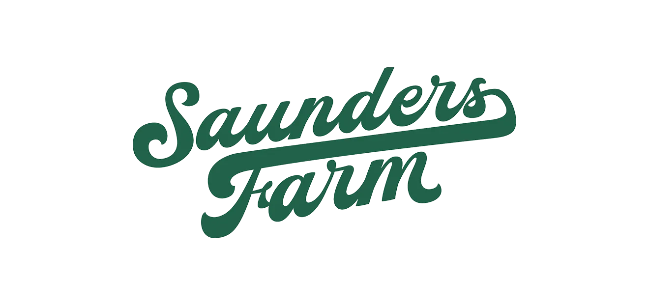 Saunders Farm master script logotype in solid forest green, designed by Hovski Studio.