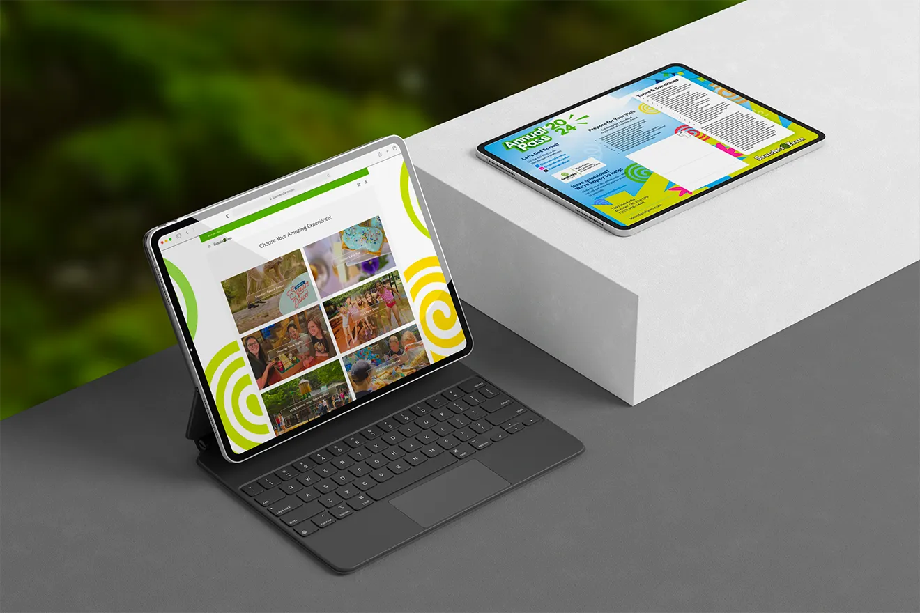 Tablet mockup showing on-brand digital ticketing interface for Saunders Farm, co-developed with Connect&Go.