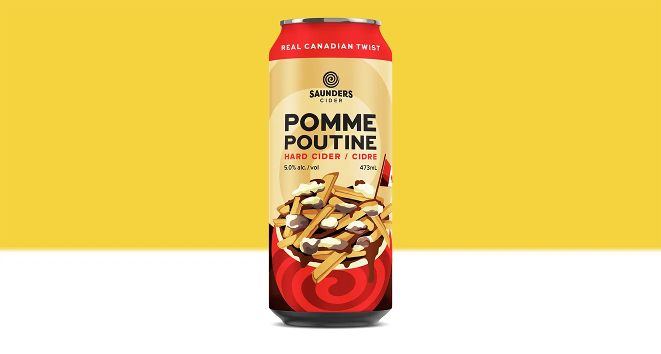 April Fools Pomme Poutine Hard Cider can packaging layout designed by Hovski Studio.