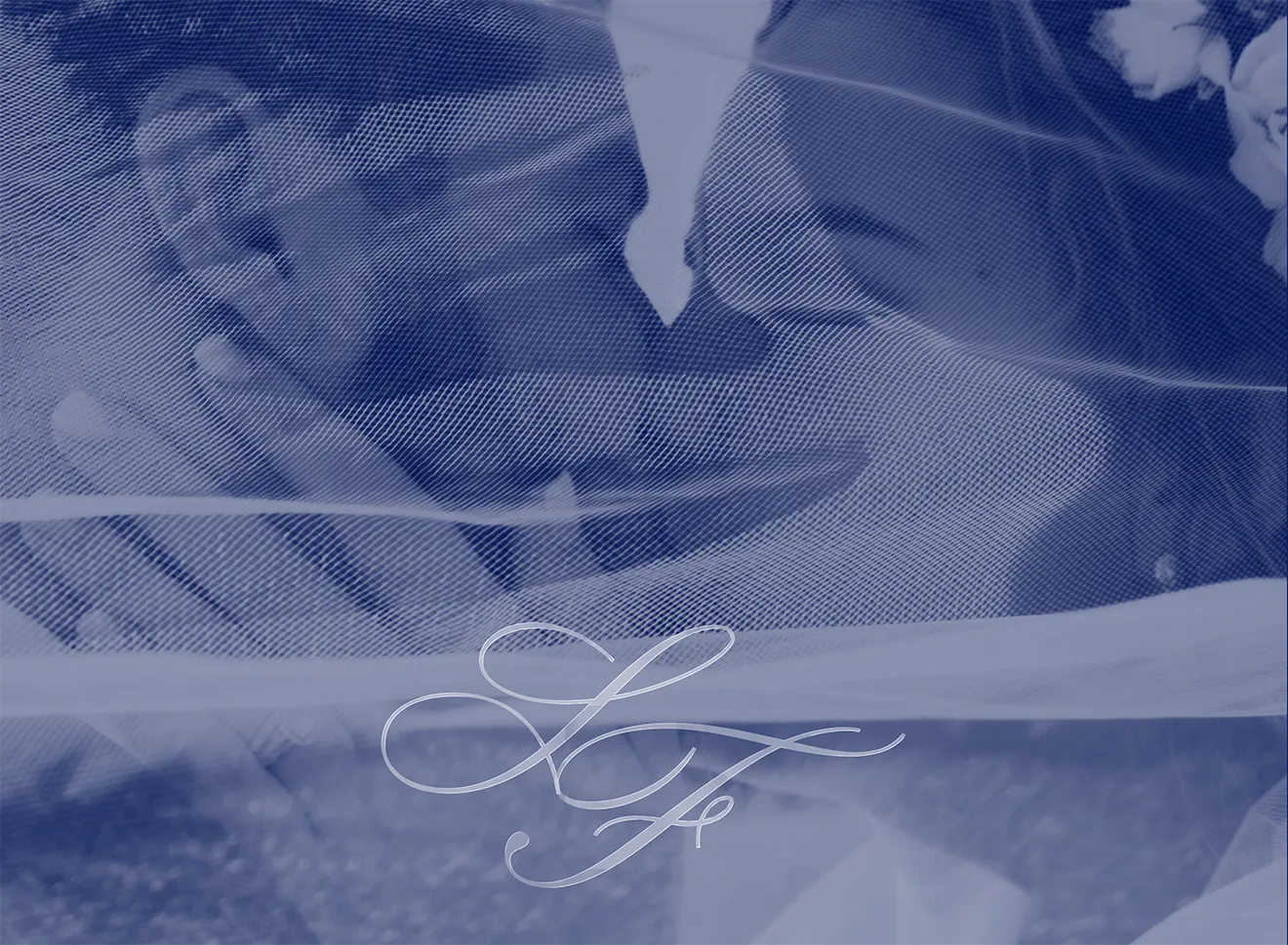 Navy blue romantic photograph featuring custom script 'SF' monogram emblem by Hovski Studio.