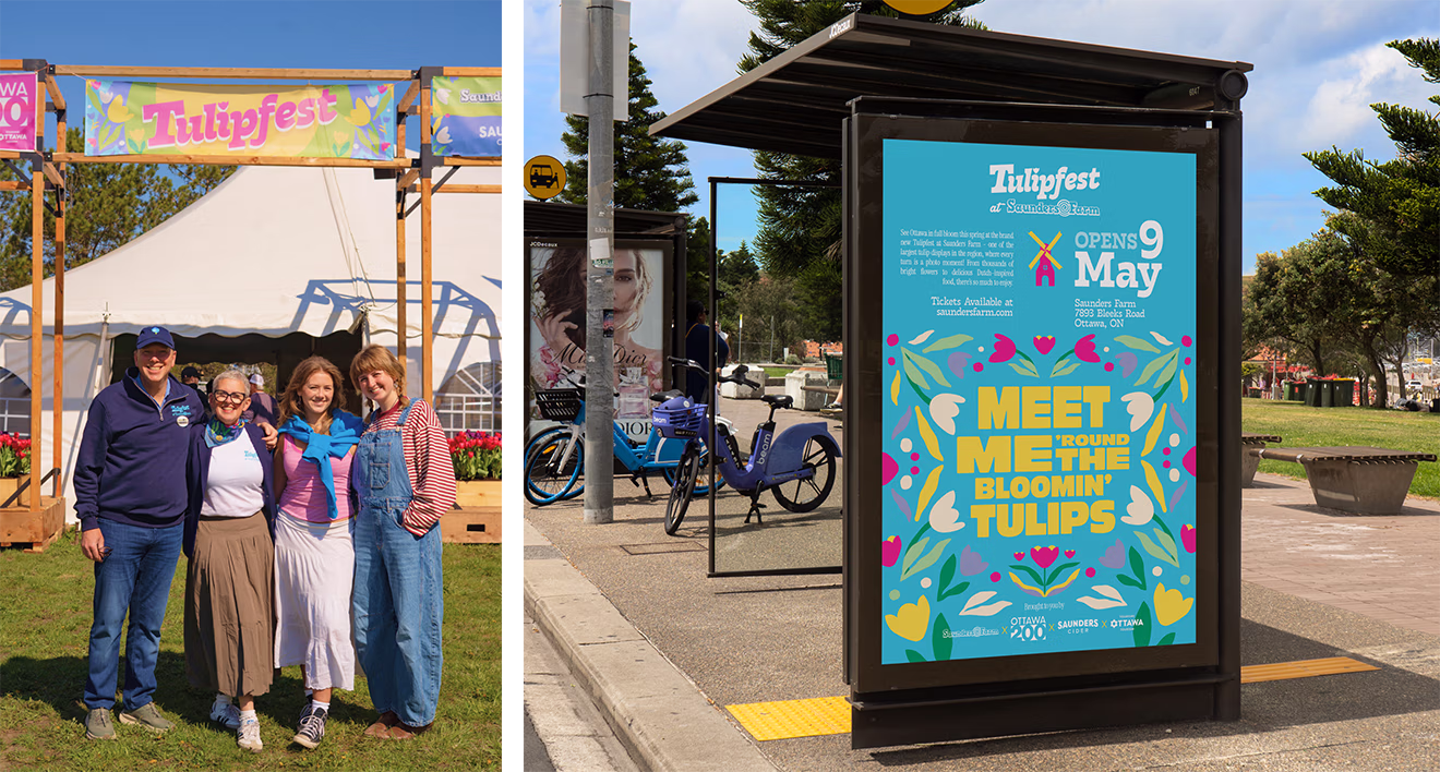 Tulipfest entrance banner and city bus shelter poster campaign designed by Hovski Studio.