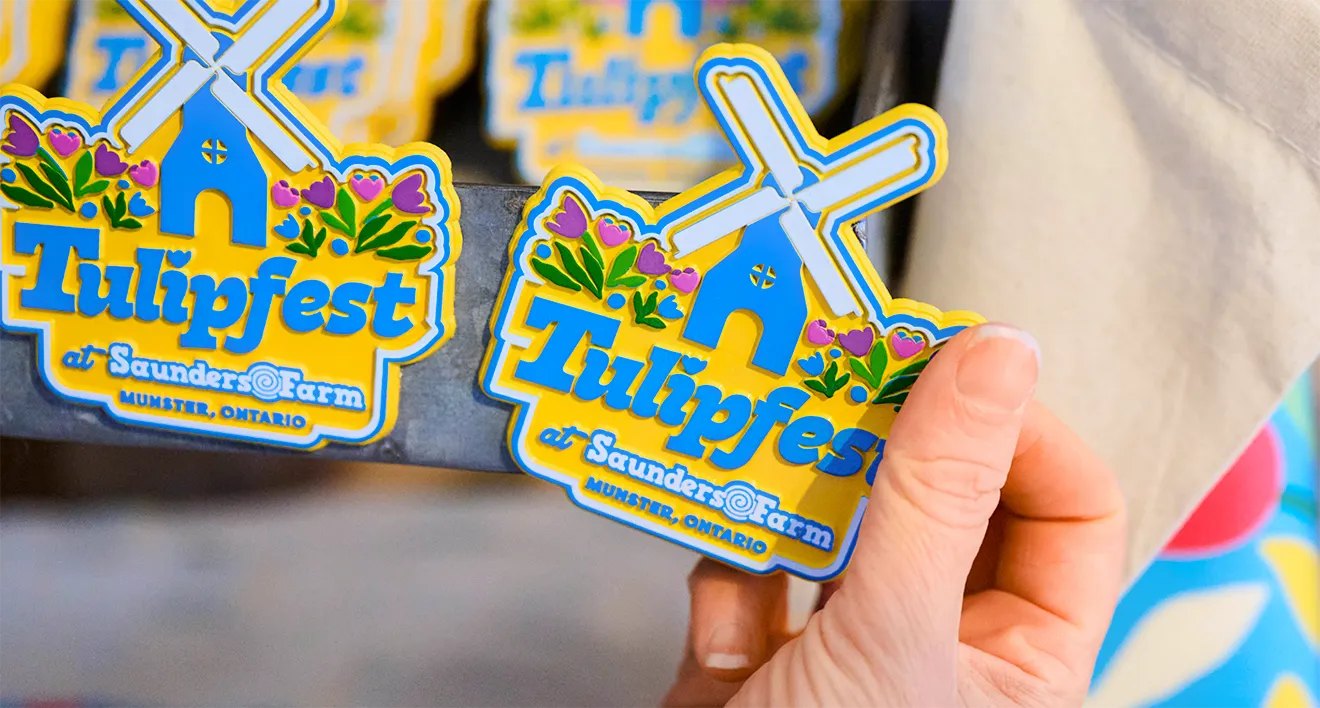 Custom 3D rubber windmill magnet merchandise designed for Tulipfest by Hovski Studio.