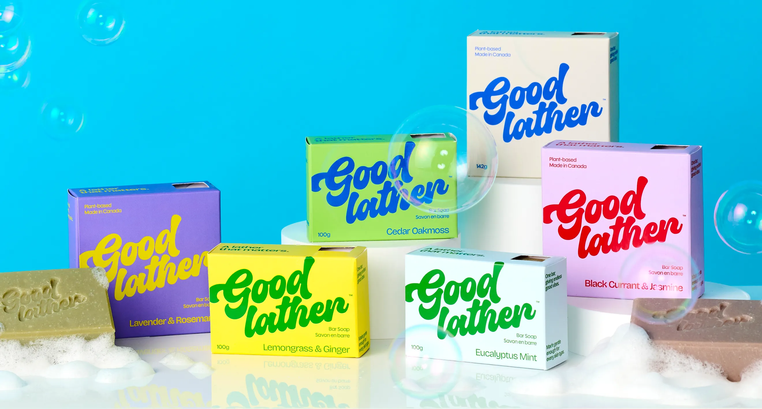 Goodlather full soap bar collection tabletop display shot by Midnight Hour Studio.