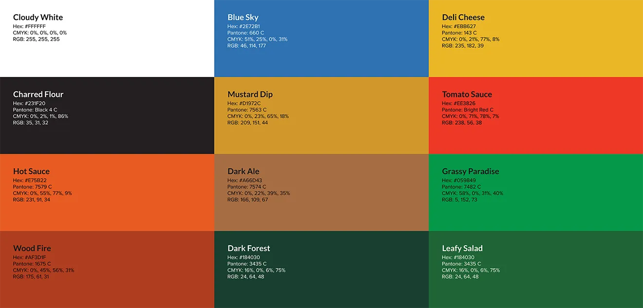Macintosh's Ciderhouse brand identity color palette swatches with Hex, Pantone, CMYK, and RGB codes by Hovski Studio.