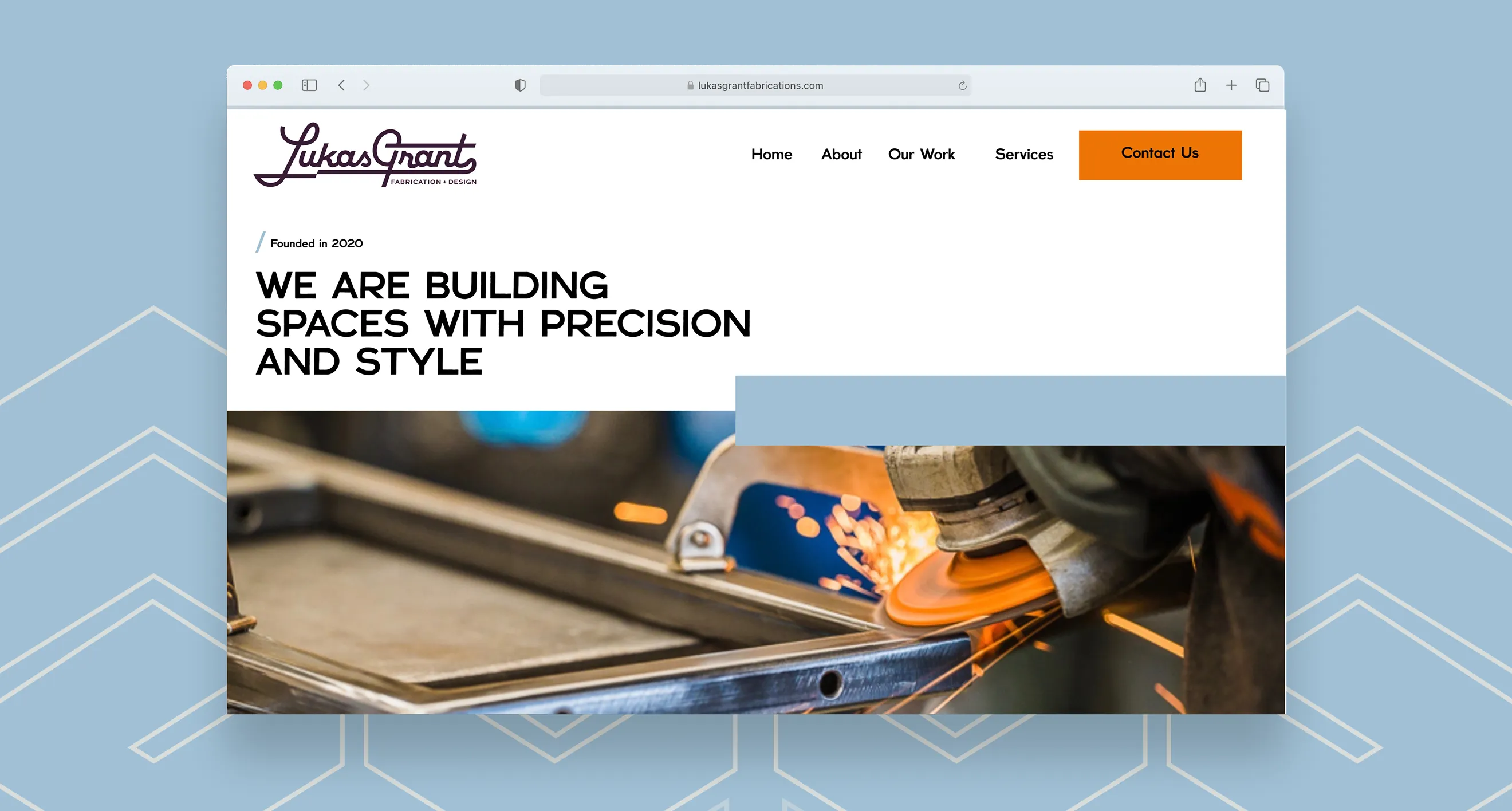 Responsive website homepage interface design for Lukas Grant Fabrication by Hovski Studio.