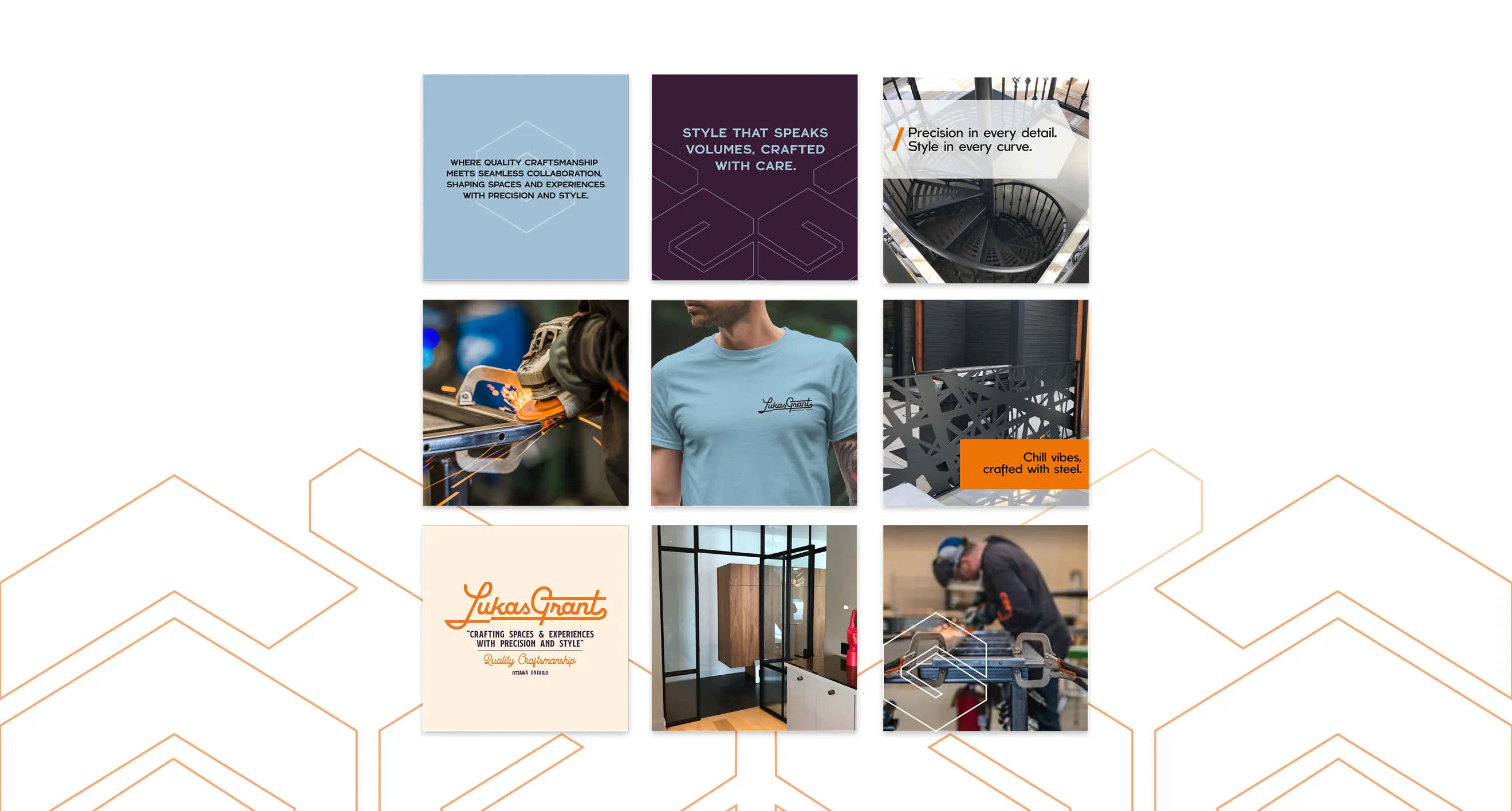 Nine-tile social media grid template kit for Lukas Grant Fabrication designed by Hovski Studio.
