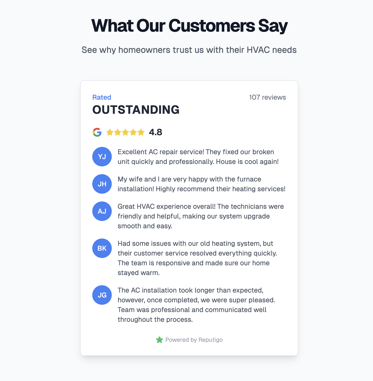a review embed with HVAC reviews