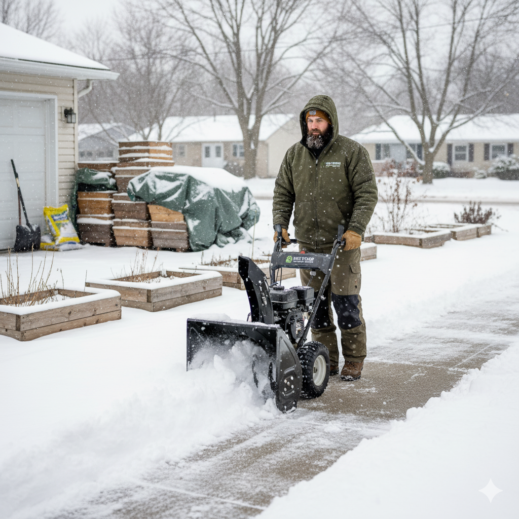 a person with a snow blower