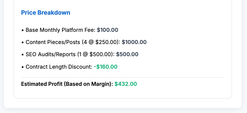 marketing pricing output total