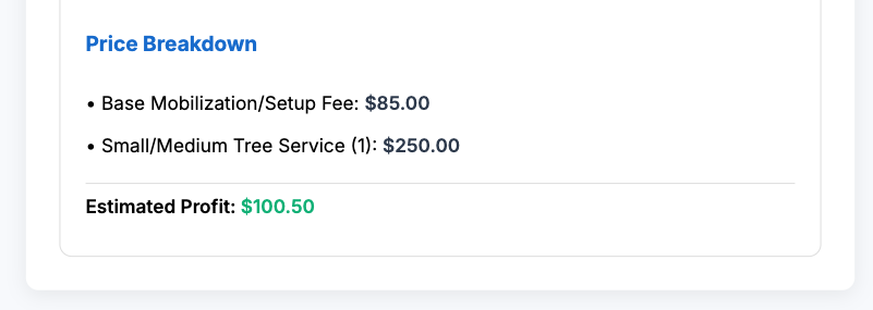 tree services pricing total