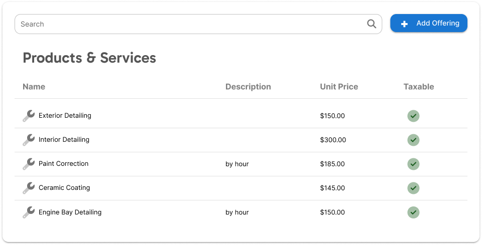 a list of auto detailing services and prices