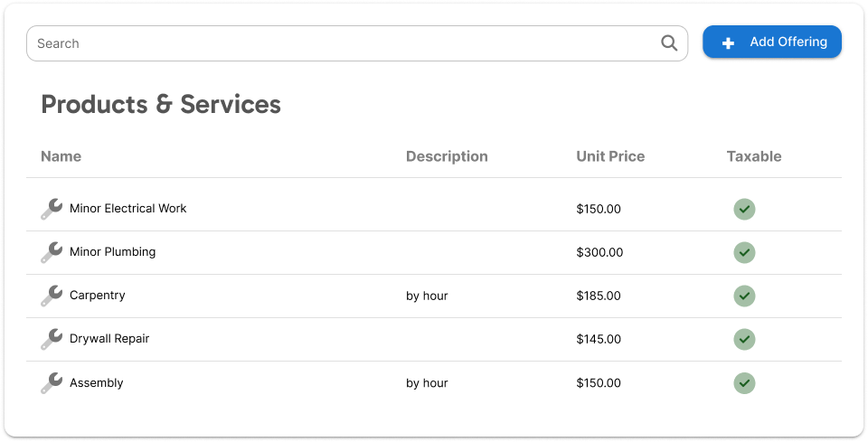 list of handyman services and prices