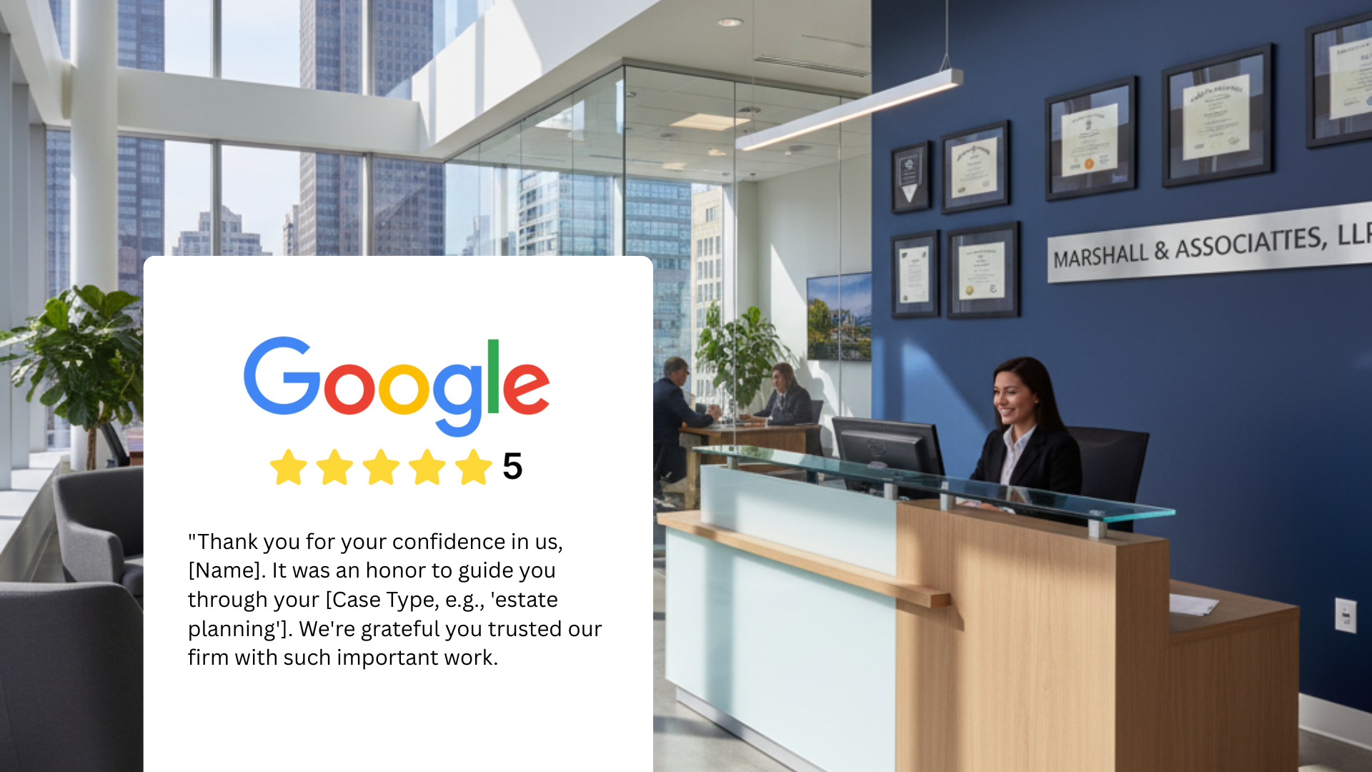 a review response by a law firm thanking their client