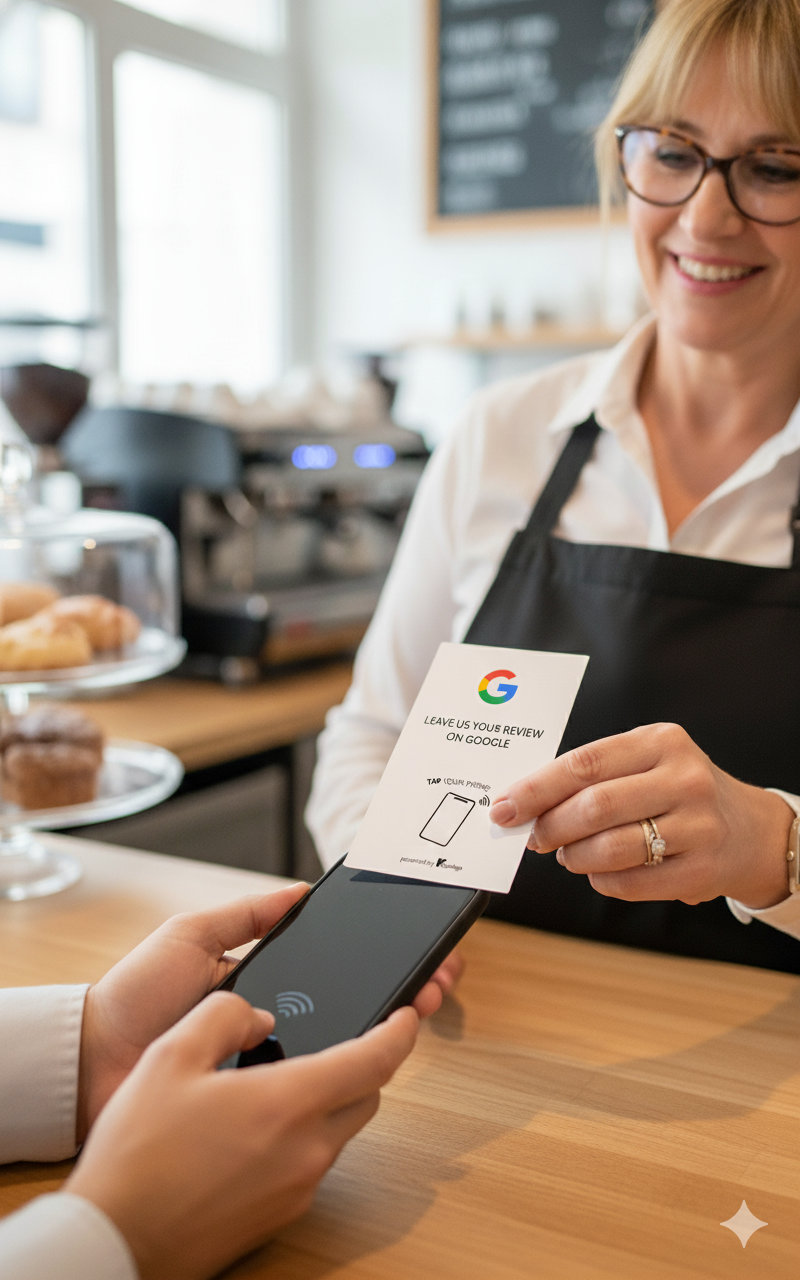 a review NFC card tapped on a phone