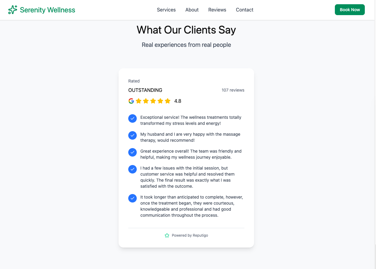 a review widget with wellness comments