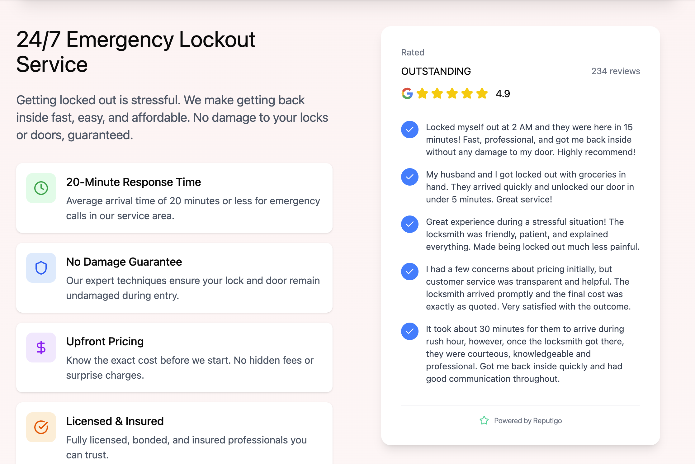 a website with a service specific review widget