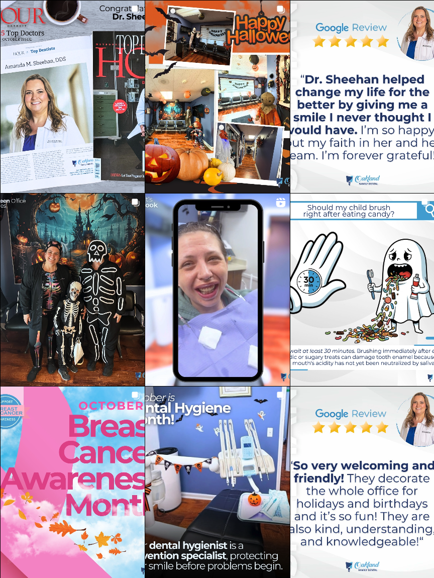 a dental practice instagram feed sharing reviews