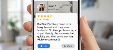 a review with a share button