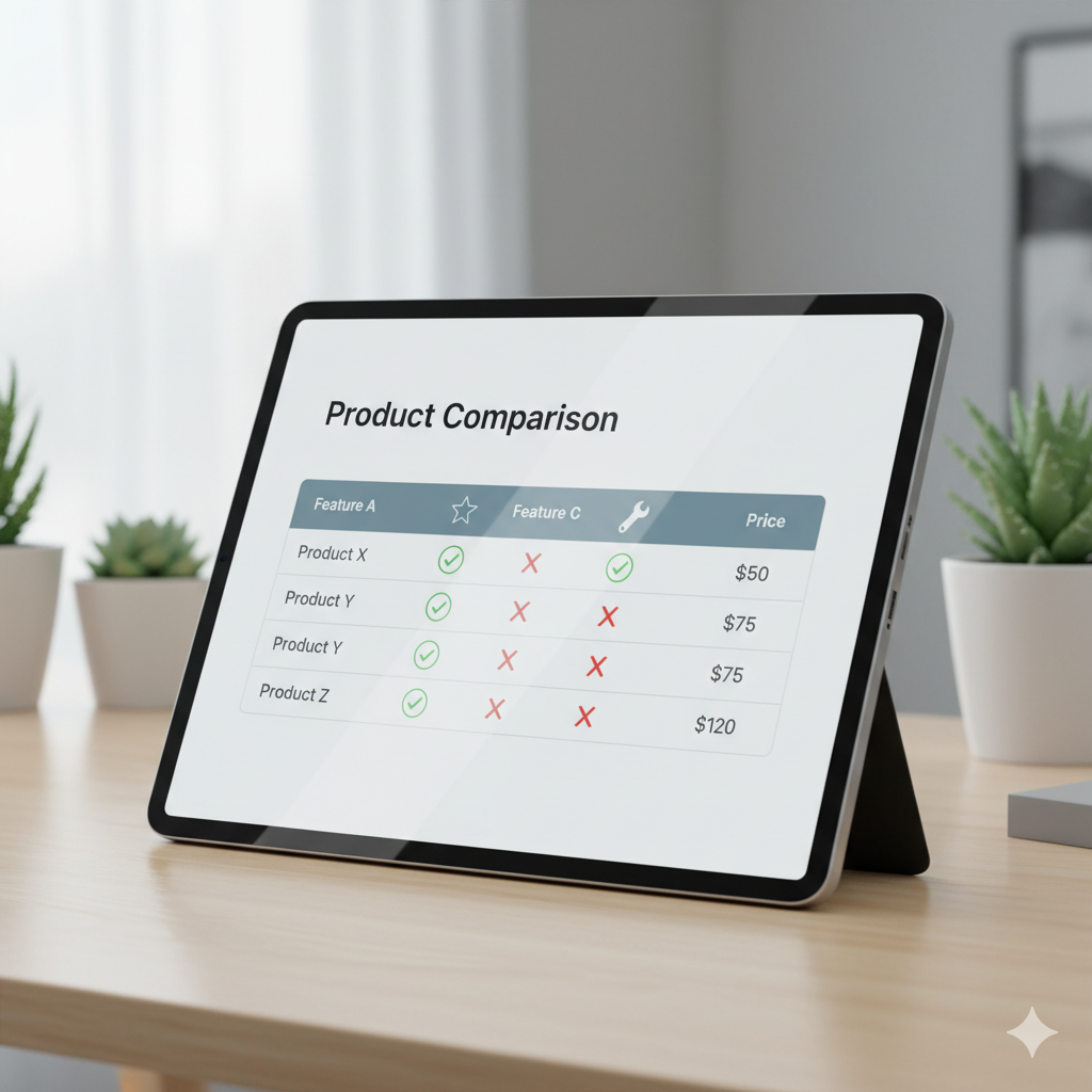a product comparison table with pricing