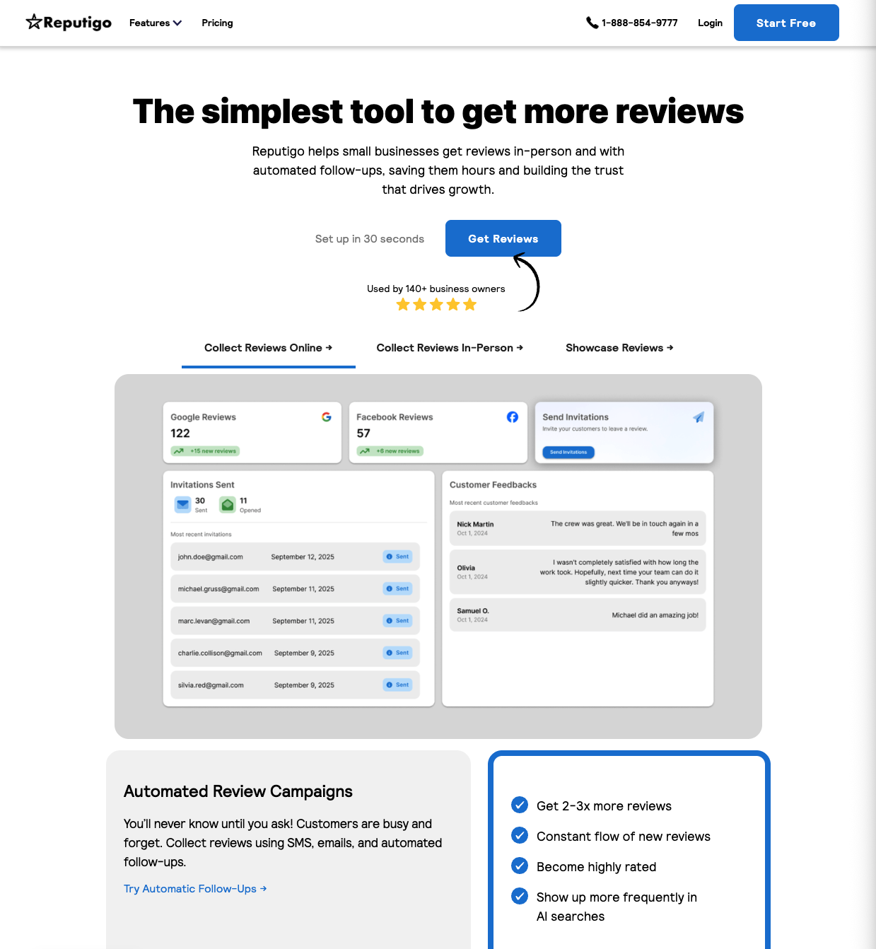 home page of reputigo