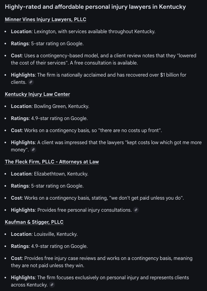 ai mode search results for personal injury lawyers
