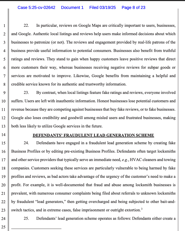 legal case regarding google reviews