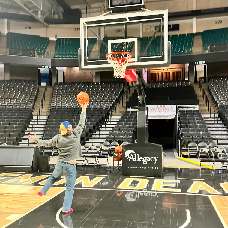 Shooting around on the Wake Forest basketball court