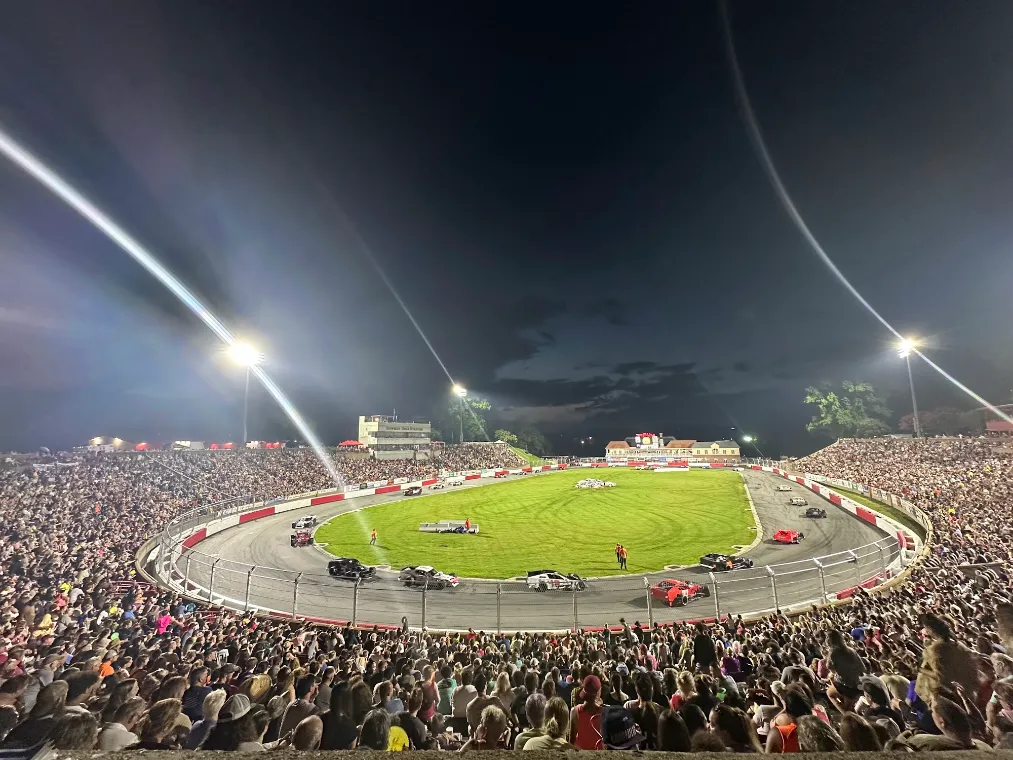 Bowman Gray Stadium under the lights on race night