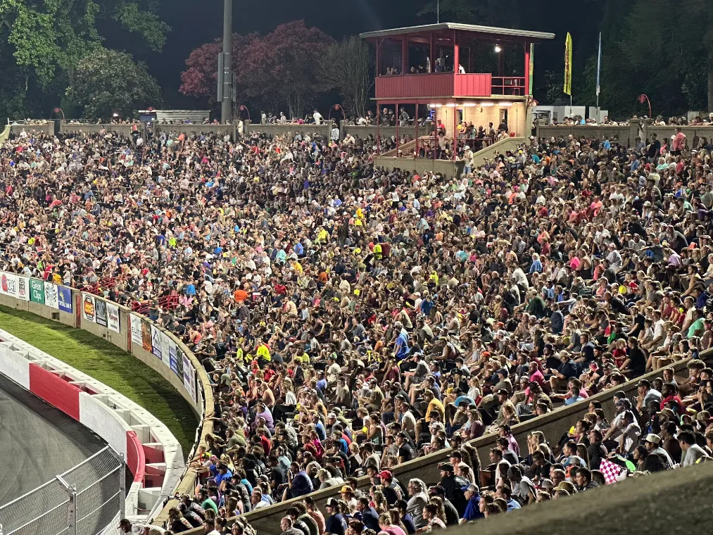 Packed grandstands on race night