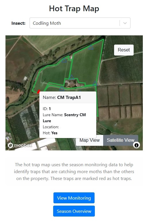 Hot Trap Map on the Fruition Portal gives you immediate oversight of areas where pest pressure is highest.