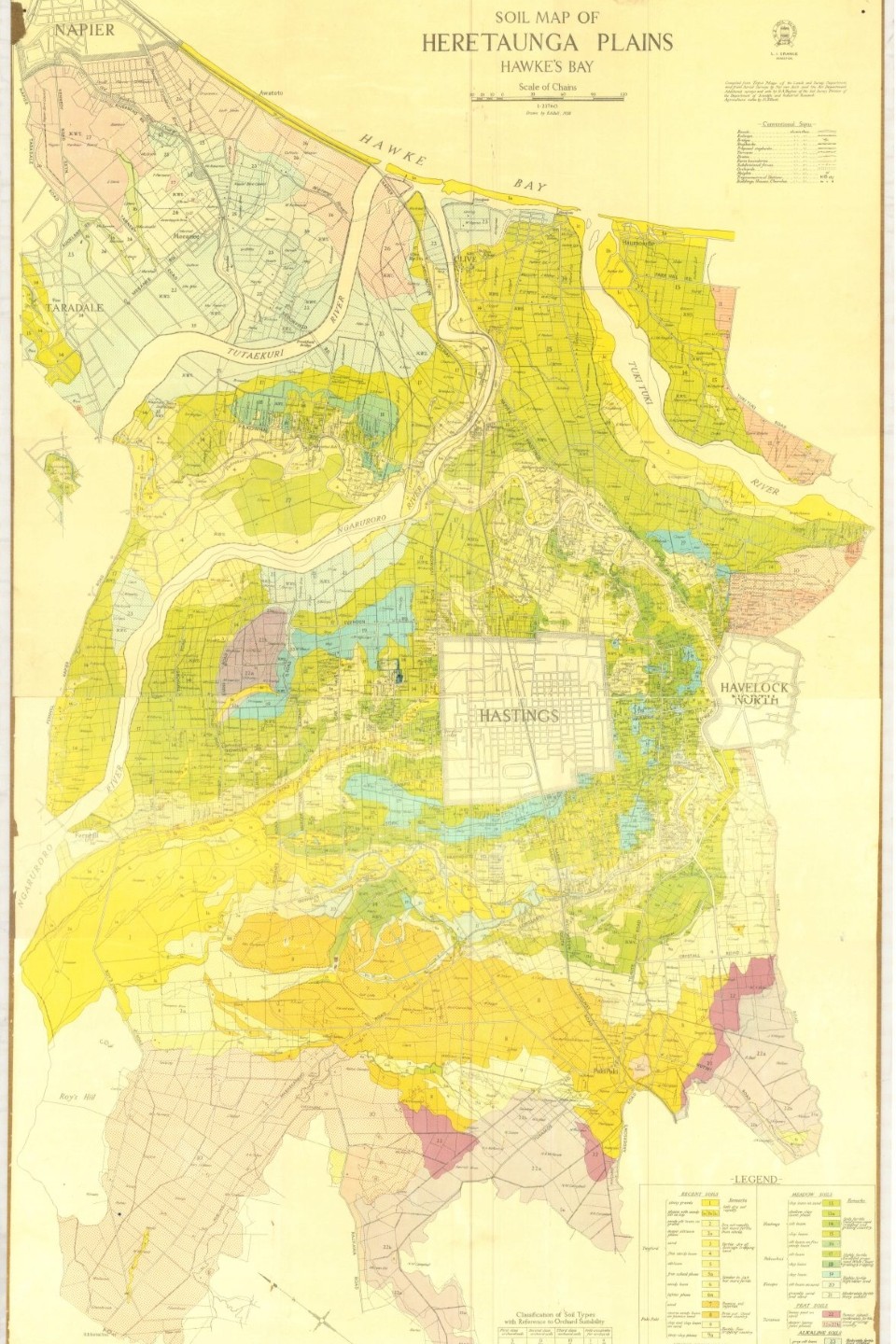 1938 soil map of the Heretaunga Plains. Sourced from Hawke's Bay Knowledge Bank.