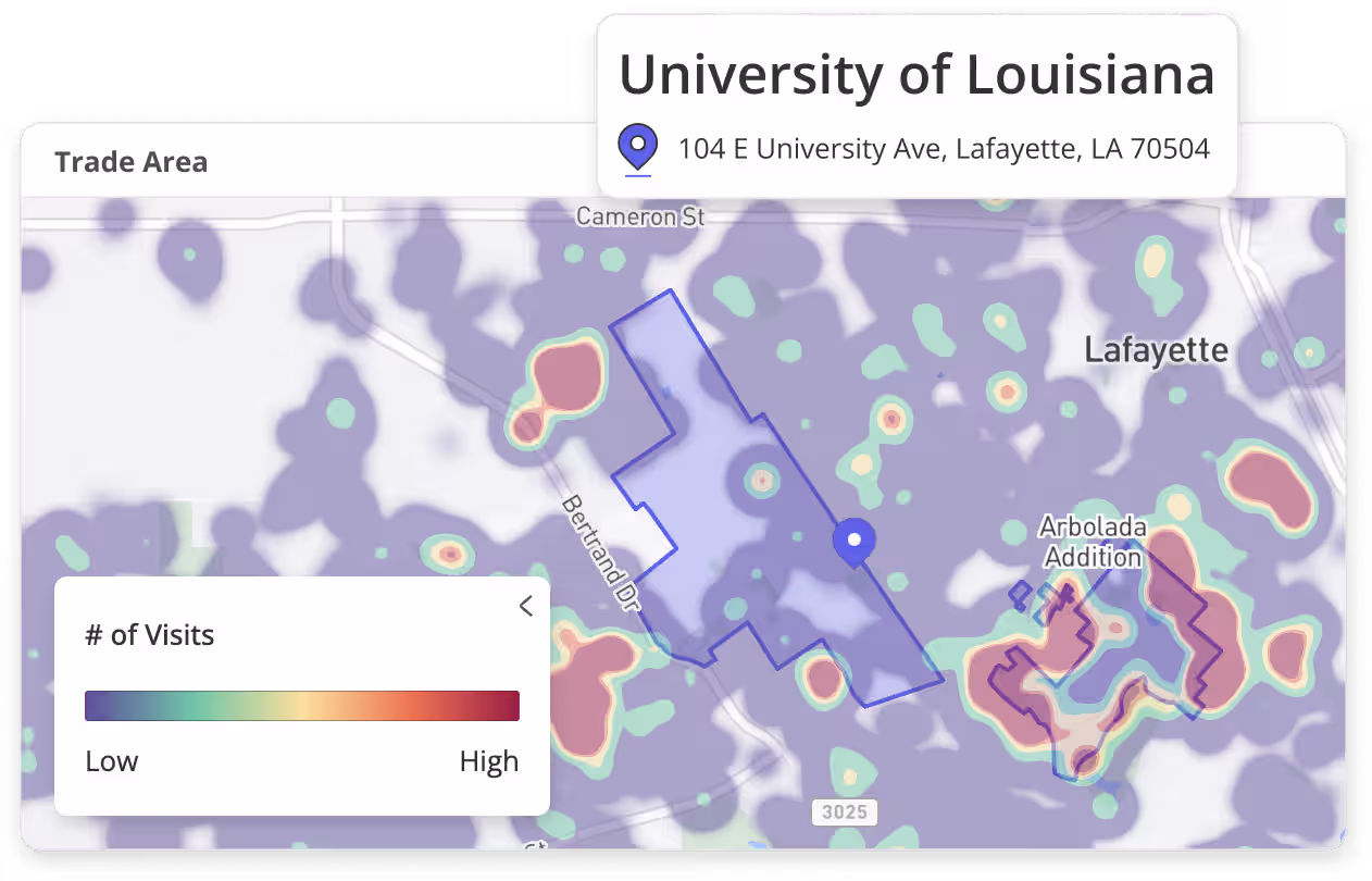 Placer’s site selection report map showing top locations for expansion for Piedmont Urgent Care. Patton Creek is selected
