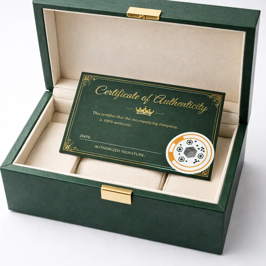 Watch certificate of authenticity with cypheme tag